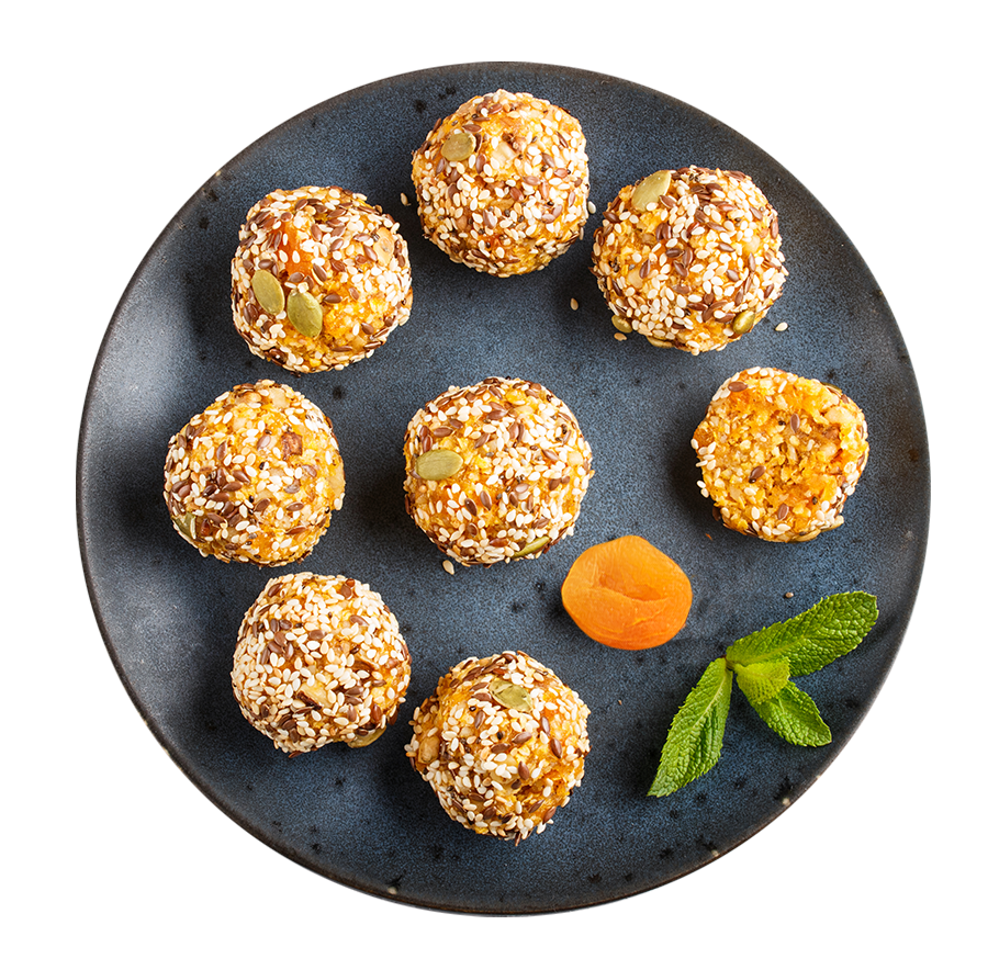Protein Energy Bites with Almonds, Dried Apricots, and Leodar Hemp Seed Oil